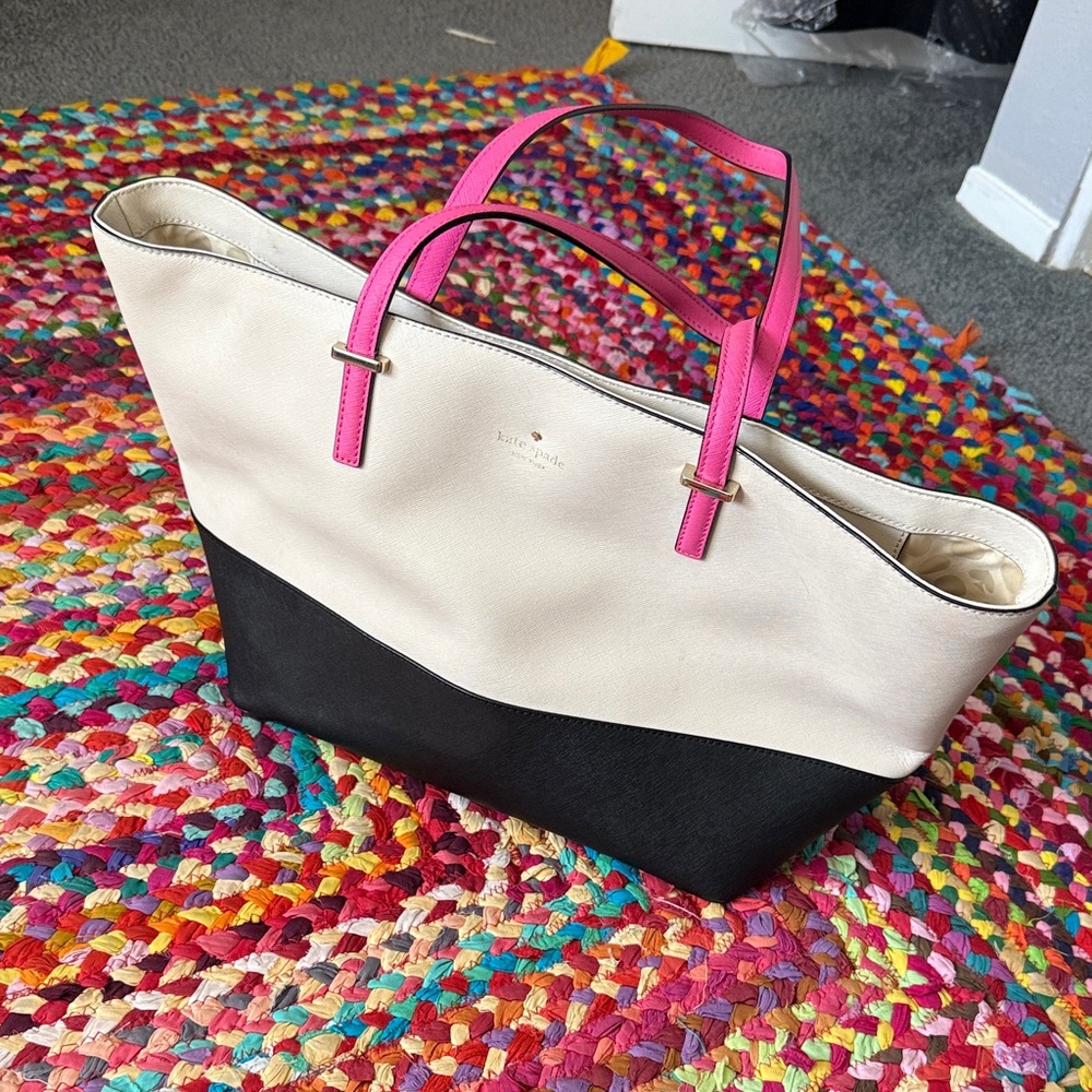 Kate Spade Black and Cream Tote with Pink Handles